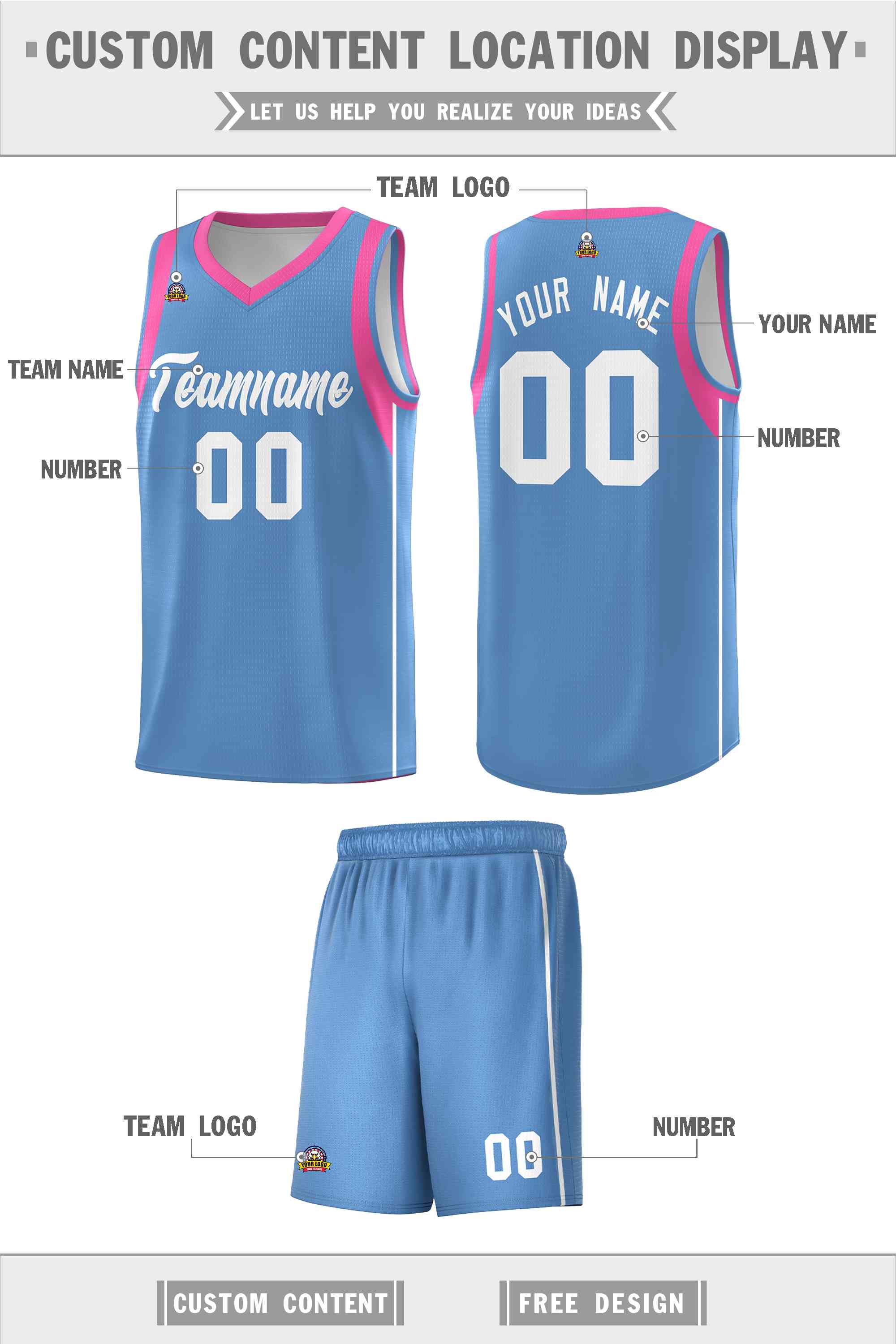 Custom Light Blue White Sleeve Color Blocking Classic Sports Uniform Basketball Jersey