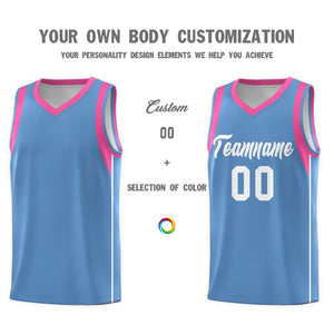 Custom Light Blue White Sleeve Colorblocking Classic Sports Uniform Basketball Jersey