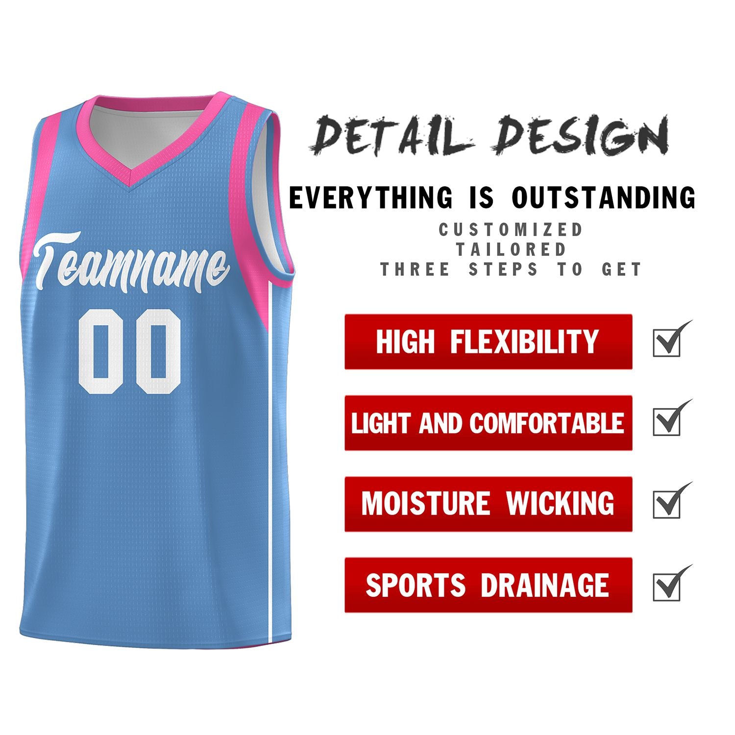 Custom Light Blue White Sleeve Color Blocking Classic Sports Uniform Basketball Jersey