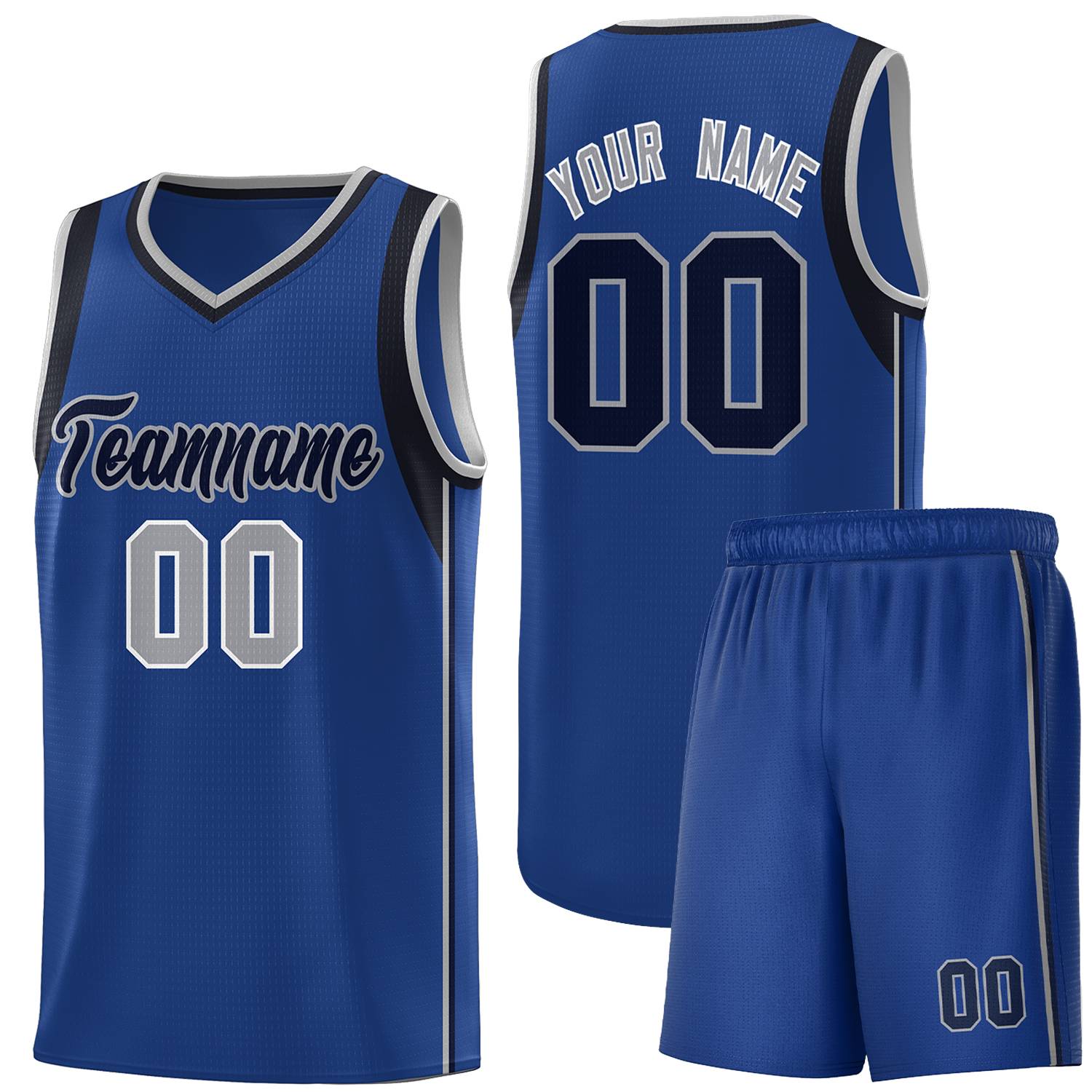 Custom Royal Navy-Gray Sleeve Color Blocking Classic Sports Uniform Basketball Jersey