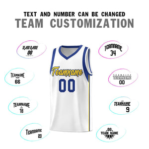 Custom White Royal-Gold Sleeve Color Blocking Classic Sports Uniform Basketball Jersey