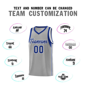 Custom Gray Royal-White Sleeve Color Blocking Classic Sports Uniform Basketball Jersey