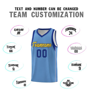 Custom Powder Blue Royal-Gold Sleeve Color Blocking Classic Sports Uniform Basketball Jersey