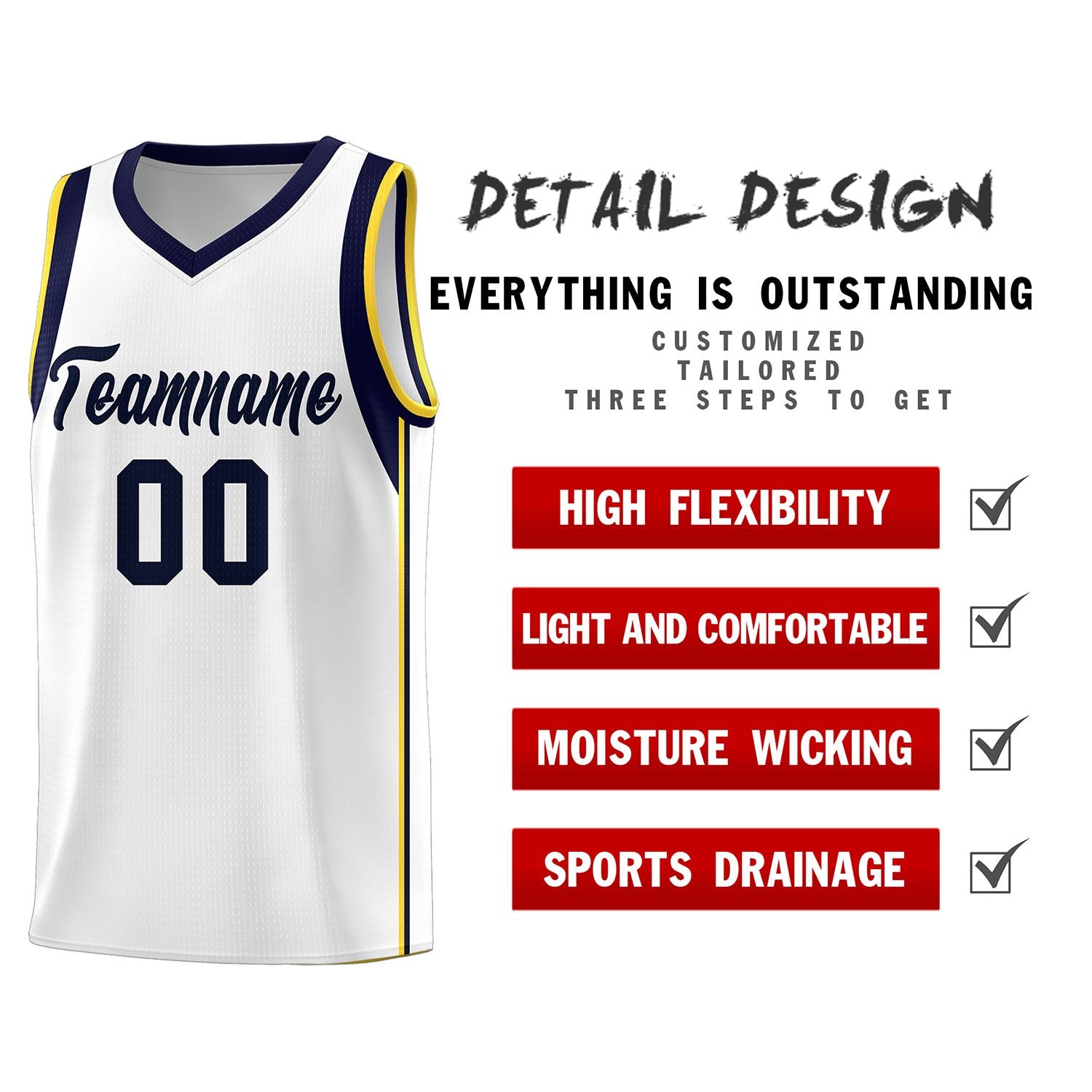 Custom White Navy Sleeve Color Blocking Classic Sports Uniform Basketball Jersey