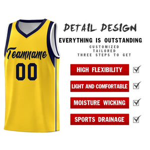 Custom Gold Navy Sleeve Colorblocking Classic Sports Uniform Basketball Jersey