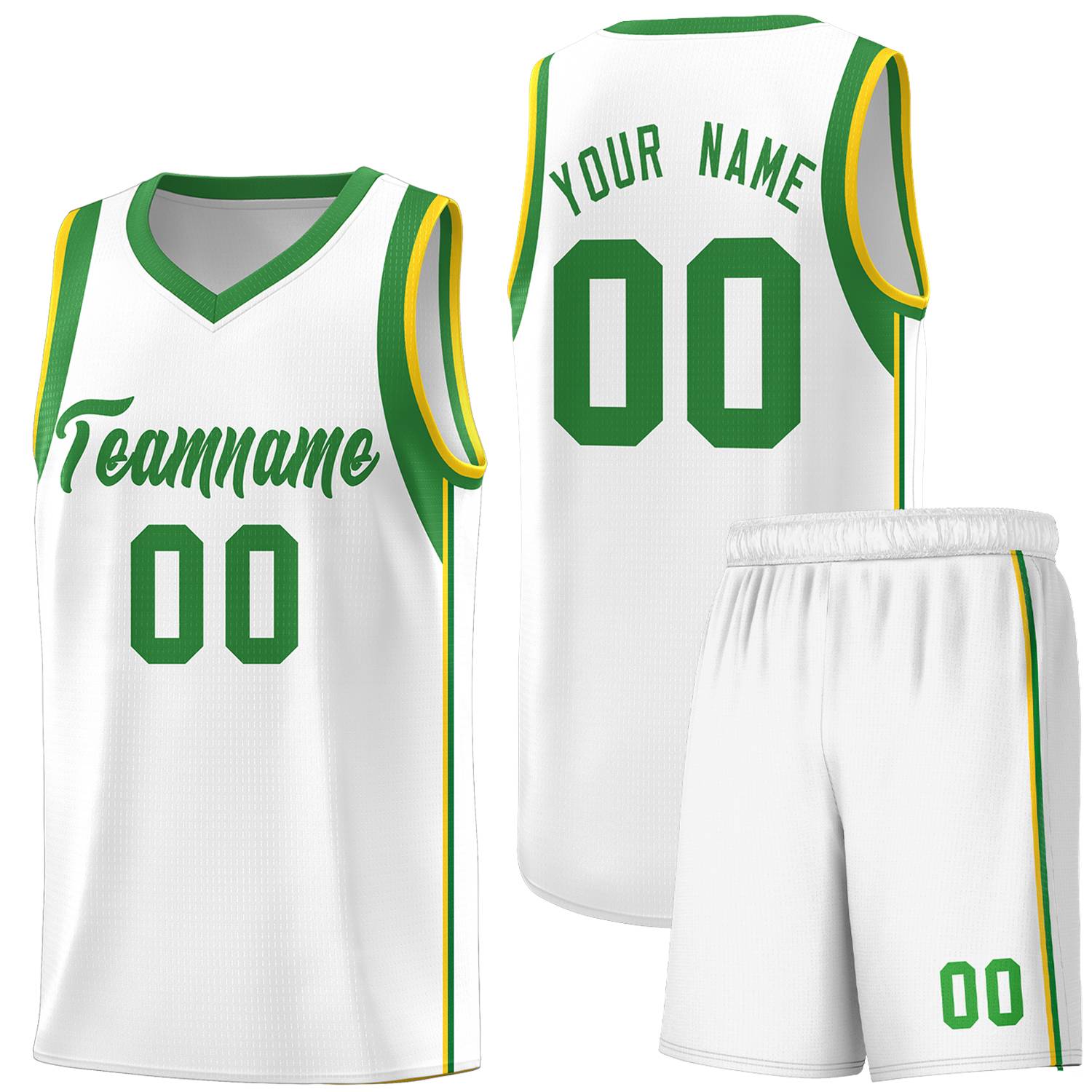 Custom White Kelly Green Sleeve Color Blocking Classic Sports Uniform Basketball Jersey