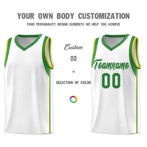 Custom White Kelly Green Sleeve Color Blocking Classic Sports Uniform Basketball Jersey