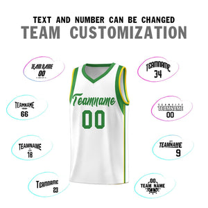 Custom White Kelly Green Sleeve Color Blocking Classic Sports Uniform Basketball Jersey