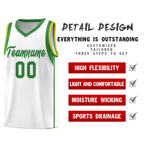 Custom White Kelly Green Sleeve Color Blocking Classic Sports Uniform Basketball Jersey