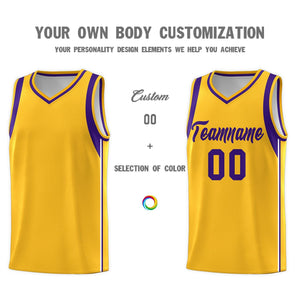 Custom Gold Purple Sleeve Color Blocking Classic Sports Uniform Basketball Jersey