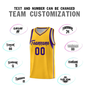 Custom Gold Purple Sleeve Color Blocking Classic Sports Uniform Basketball Jersey