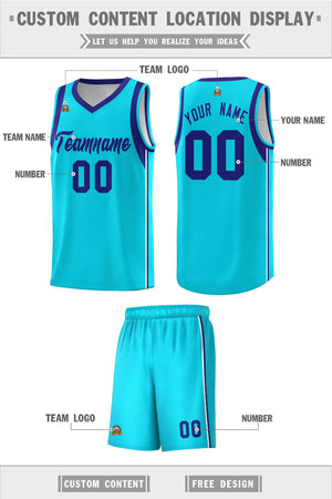 Custom Powder Blue Purple Sleeve Color Blocking Classic Sports Uniform Basketball Jersey