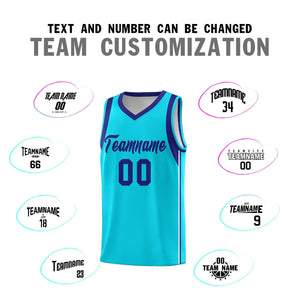 Custom Powder Blue Purple Sleeve Color Blocking Classic Sports Uniform Basketball Jersey