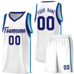 Custom White Purple Sleeve Color Blocking Classic Sports Uniform Basketball Jersey