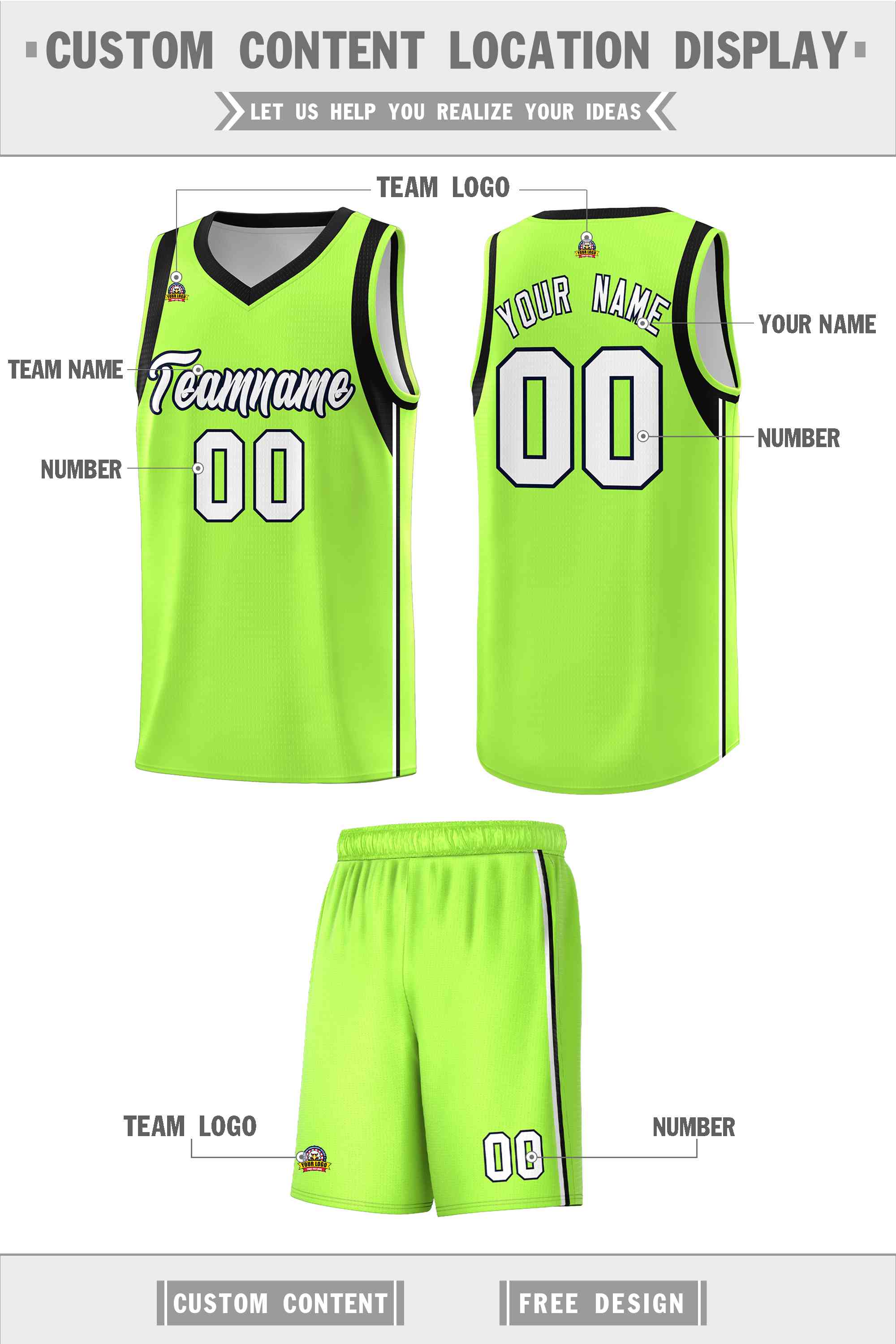 Custom Neon Green White-Black Sleeve Color Blocking Classic Sports Uniform Basketball Jersey