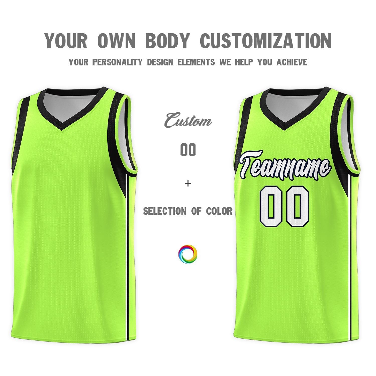 Custom Neon Green White-Black Sleeve Color Blocking Classic Sports Uniform Basketball Jersey