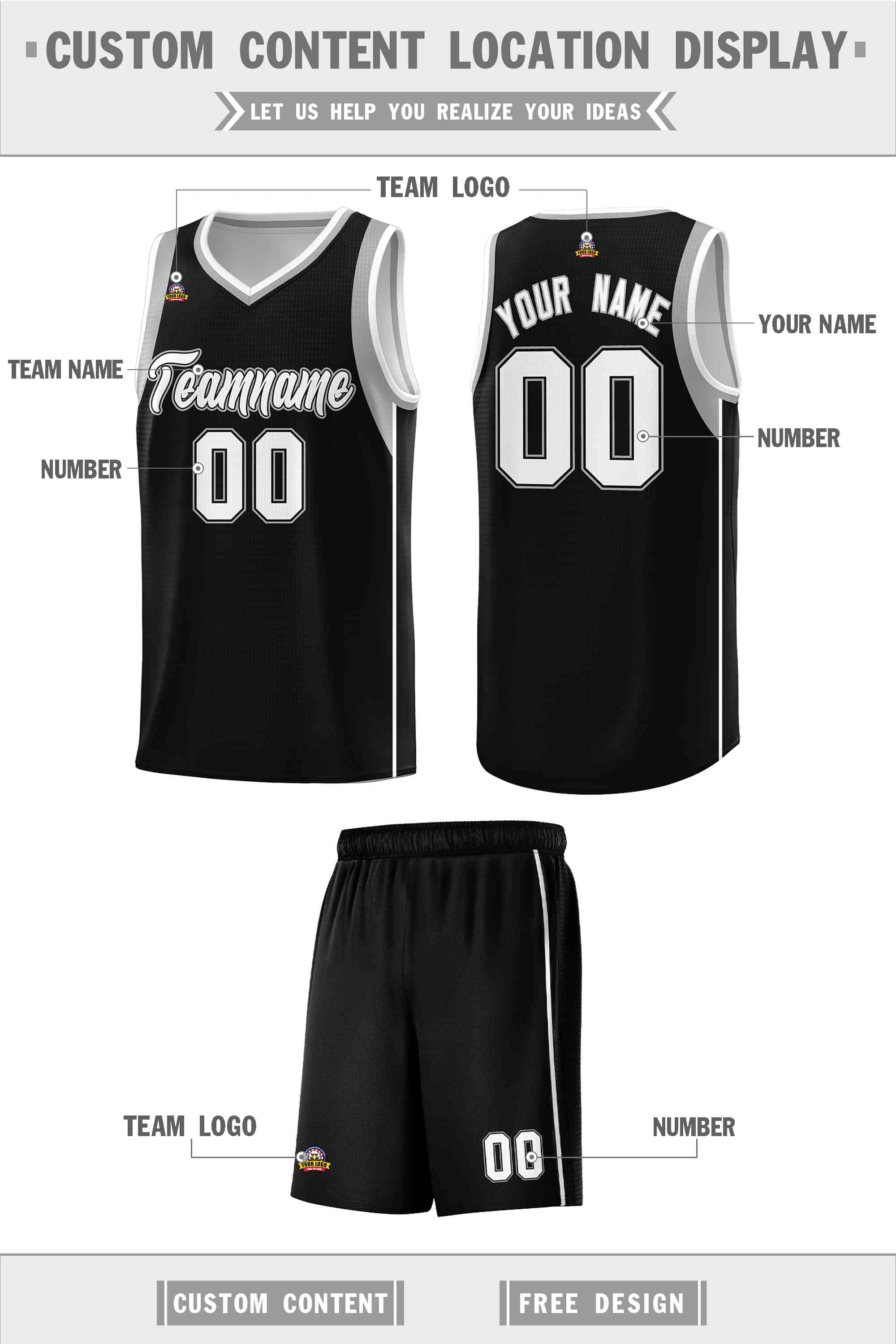 Custom Black White-Black Sleeve Color Blocking Classic Sports Uniform Basketball Jersey