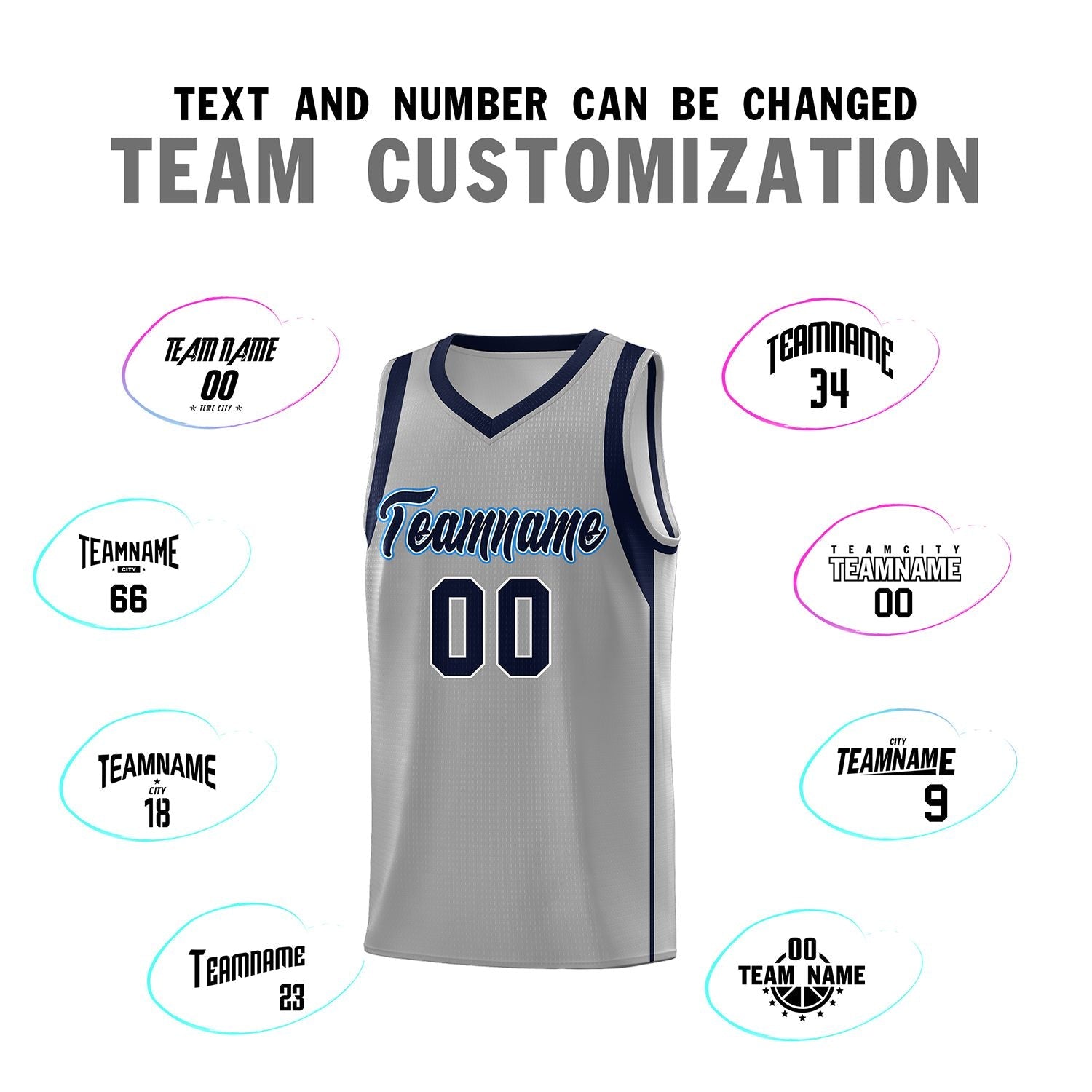 Custom Gray Navy-White Sleeve Color Blocking Classic Sports Uniform Basketball Jersey