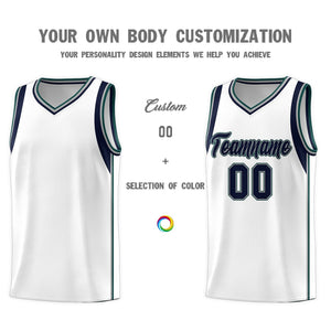 Custom White Navy-Gray Sleeve Color Blocking Classic Sports Uniform Basketball Jersey