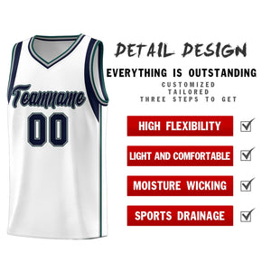 Custom White Navy-Gray Sleeve Color Blocking Classic Sports Uniform Basketball Jersey