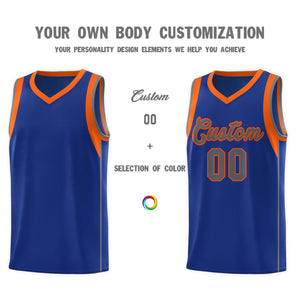 Custom Royal Orange-Gray Sleeve Colorblocking Classic Sports Uniform Basketball Jersey