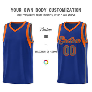 Custom Royal Orange-Gray Sleeve Color Blocking Classic Sports Uniform Basketball Jersey