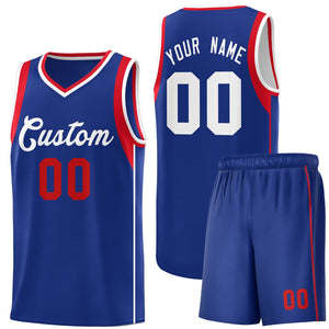 Custom Royal White-Red Sleeve Color Blocking Classic Sports Uniform Basketball Jersey