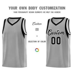 Custom Gray Black-White Sleeve Color Blocking Classic Sports Uniform Basketball Jersey