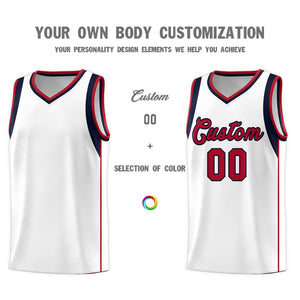 Custom White Navy-Red Sleeve Color Blocking Classic Sports Uniform Basketball Jersey