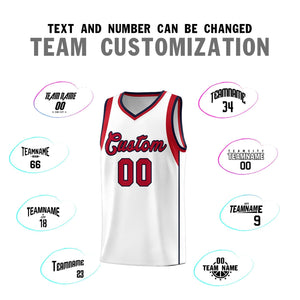 Custom White Red-Navy Sleeve Color Blocking Classic Sports Uniform Basketball Jersey