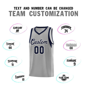 Custom Gray Navy-White Sleeve Color Blocking Classic Sports Uniform Basketball Jersey