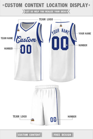 Custom White Royal Sleeve Color Blocking Classic Sports Uniform Basketball Jersey