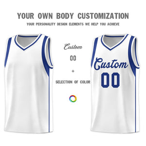 Custom White Royal Sleeve Color Blocking Classic Sports Uniform Basketball Jersey