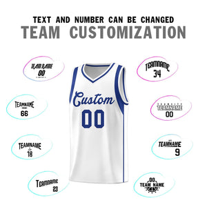 Custom White Royal Sleeve Color Blocking Classic Sports Uniform Basketball Jersey