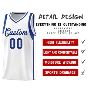 Custom White Royal Sleeve Color Blocking Classic Sports Uniform Basketball Jersey