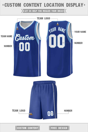 Custom Royal Light Blue-White Sleeve Color Blocking Classic Sports Uniform Basketball Jersey