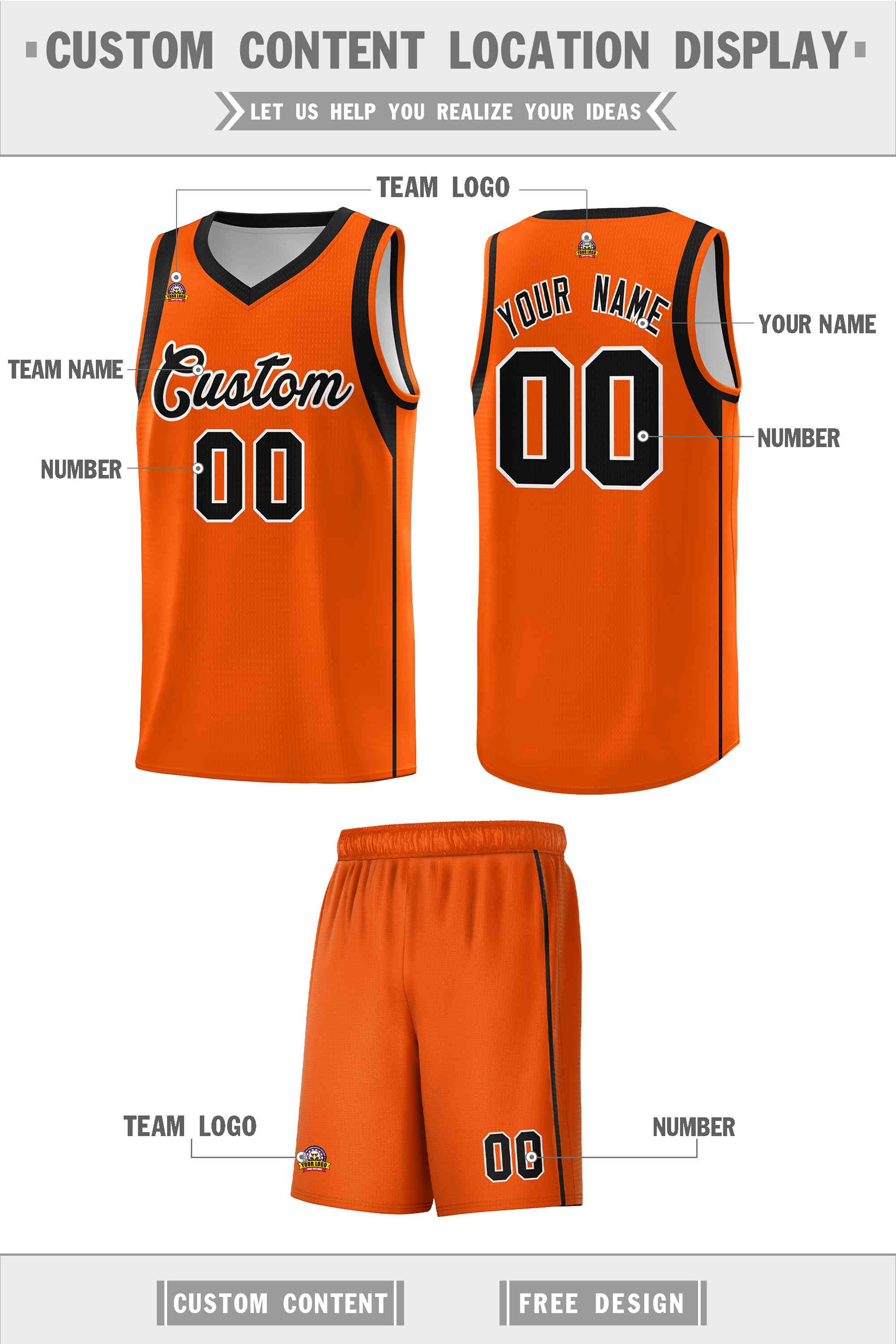 Custom Orange Black-White Sleeve Color Blocking Classic Sports Uniform Basketball Jersey