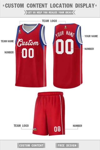 Custom Red Royal-White Sleeve Colorblocking Classic Sports Uniform Basketball Jersey