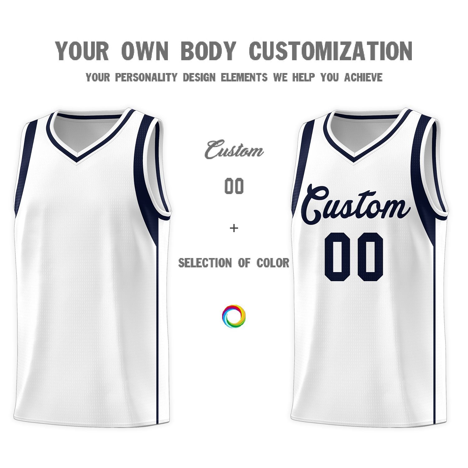 Custom White Navy Sleeve Color Blocking Classic Sports Uniform Basketball Jersey