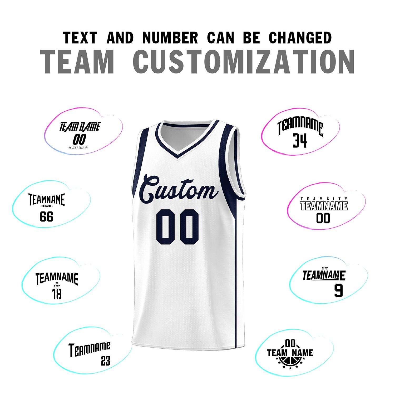 Custom White Navy Sleeve Color Blocking Classic Sports Uniform Basketball Jersey