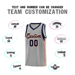 Custom Gray Navy-Orange Sleeve Colorblocking Classic Sports Uniform Basketball Jersey