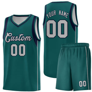 Custom Aqua Gray-Royal Sleeve Color Blocking Classic Sports Uniform Basketball Jersey