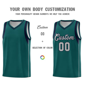 Custom Aqua Gray-Royal Sleeve Color Blocking Classic Sports Uniform Basketball Jersey