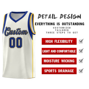 Custom Cream Royal-Gold Sleeve Colorblocking Classic Sports Uniform Basketball Jersey