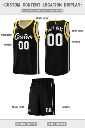 Custom Black White-Gold Sleeve Color Blocking Classic Sports Uniform Basketball Jersey