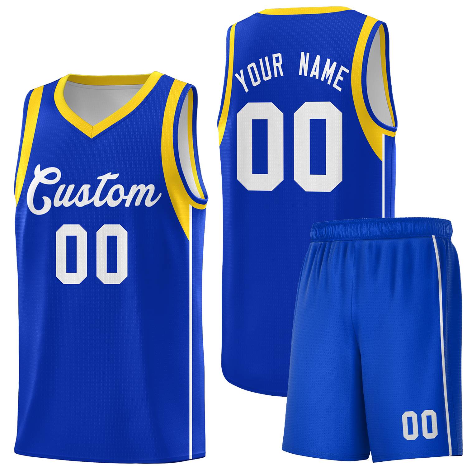 Custom Royal White-Gold Sleeve Color Blocking Classic Sports Uniform Basketball Jersey