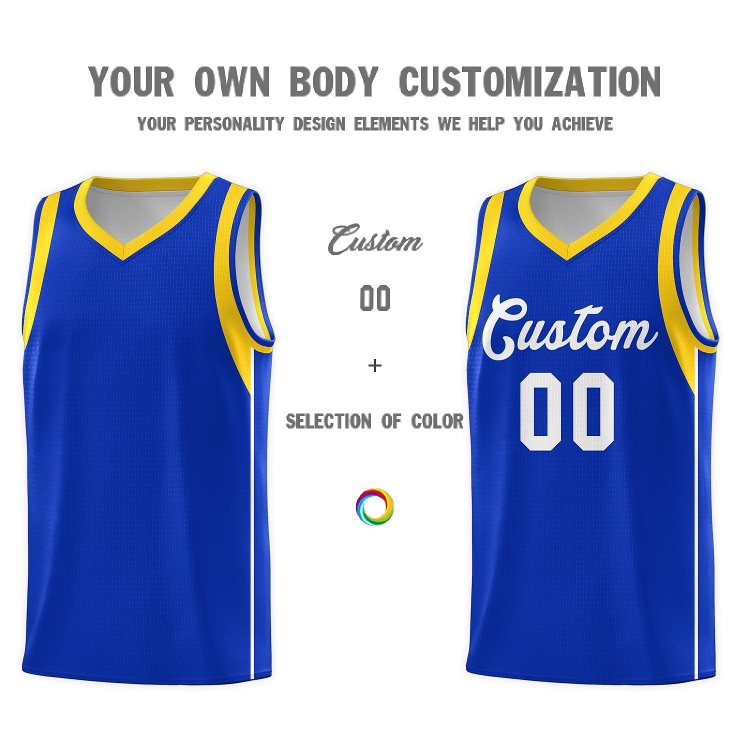 Custom Royal White-Gold Sleeve Color Blocking Classic Sports Uniform Basketball Jersey