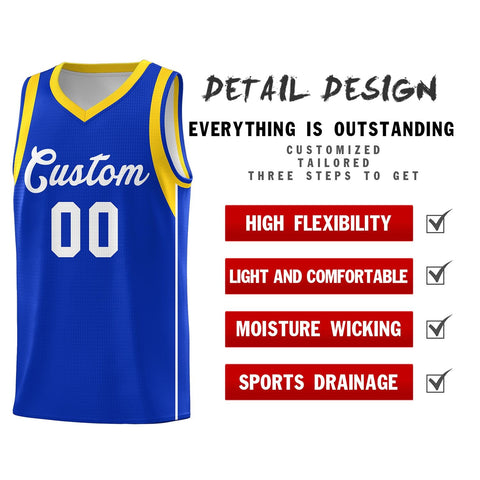 Custom Royal White-Gold Sleeve Colorblocking Classic Sports Uniform Basketball Jersey