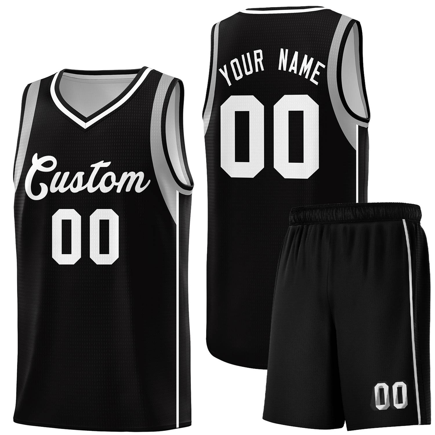 Custom Black White-Gray Sleeve Color Blocking Classic Sports Uniform Basketball Jersey