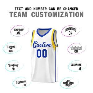 Custom White Royal-Gold Sleeve Color Blocking Classic Sports Uniform Basketball Jersey